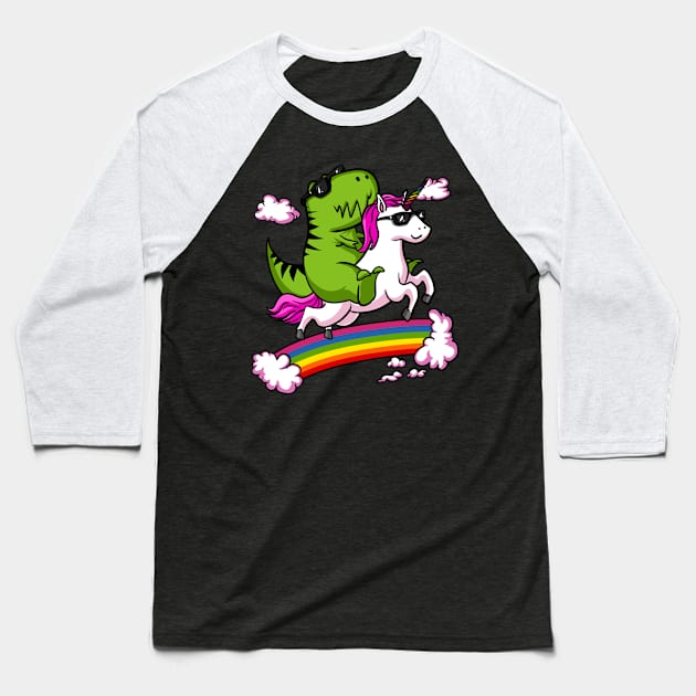 T-Rex Dinosaur Riding Unicorn Baseball T-Shirt by underheaven